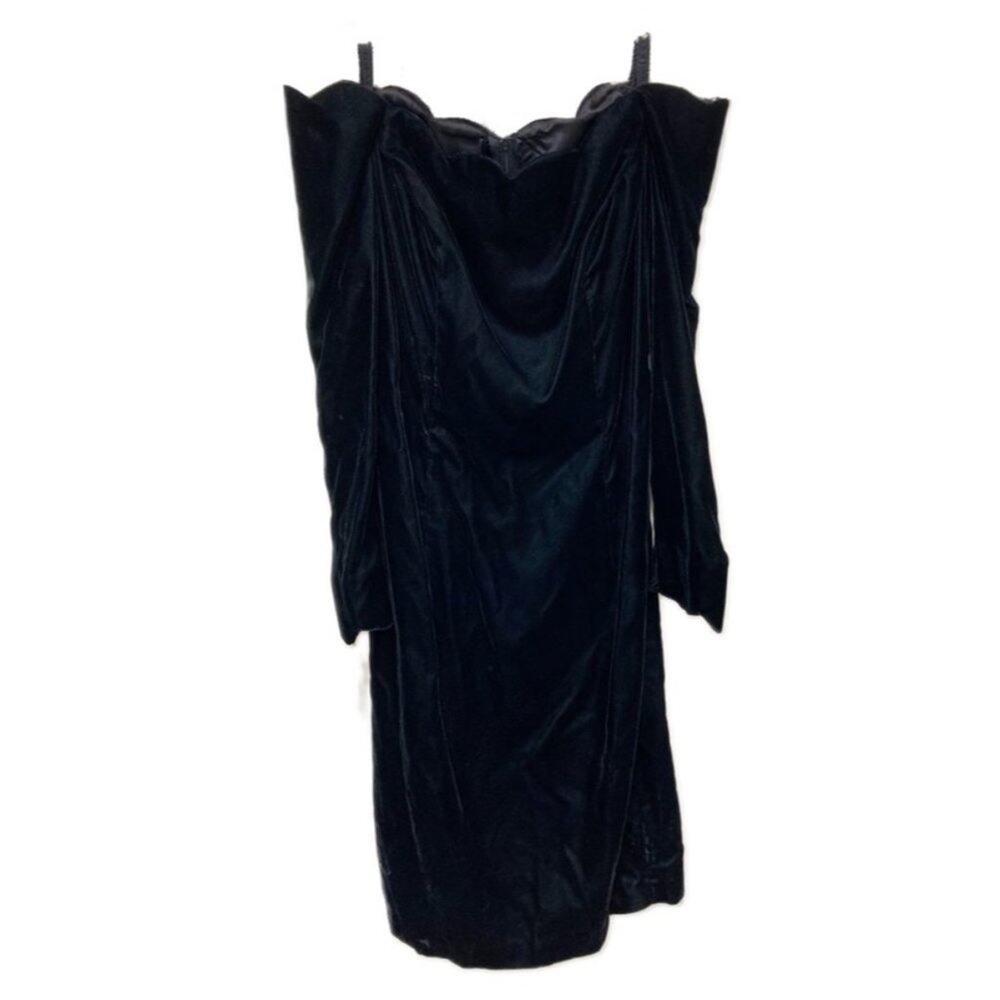 Vintage Nordstrom Black Velvet Dress Scalloped